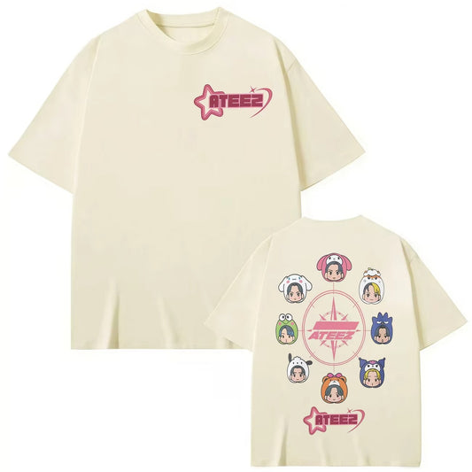 Kpop ATEEZ Cartoon T-shirt in Your Fantasy World Tour 2025 Graphic T Shirts Men Women Clothing Fashion Y2k Short Sleeve T-shirts