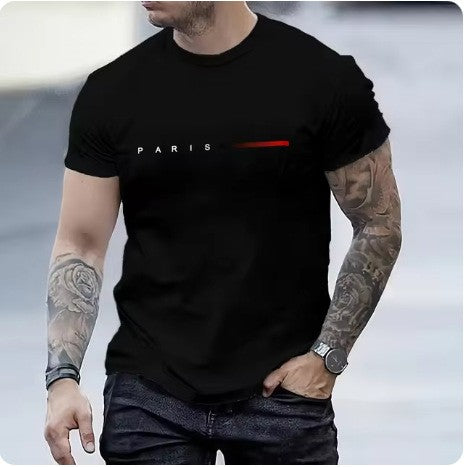 PARIS Men s casual suit spring and summer new style letter print American trend sports fashion short sleeved pants two-piece set