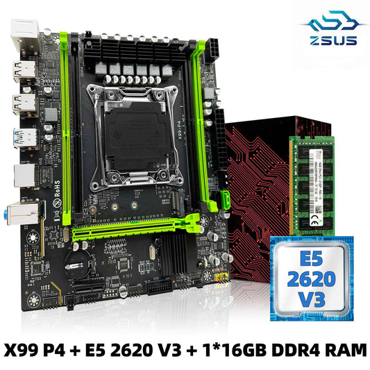 Conjunto de placa-mãe ZSUS X99 P4 com CPU Intel LGA2011-3 Xeon E5 2620 V3, memória RAM DDR4 de 16GB (1*16GB) 2133MHZ, NVME M.2 SATA
