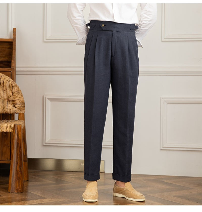 Three Gentleman Summer Naples Casual Straight Pants Men's Commuting Cotton and Linen Comfortable Breathable High Waist Pants