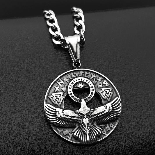 Vintage Nordic Viking Runes Odin Eagle Pendant Necklace for Men Stainless Steel Silver Color Norse Mythology Jewelry Gift