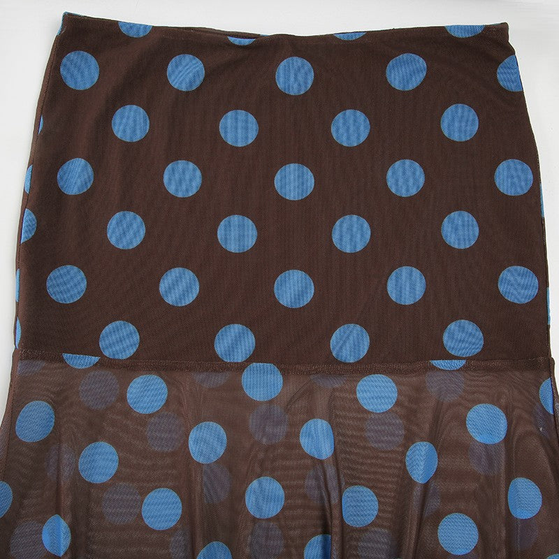 BIIKPIIK Casual Women Polka Dot Skirts Lettuce Trim Beige Elegant Midi Skirts St