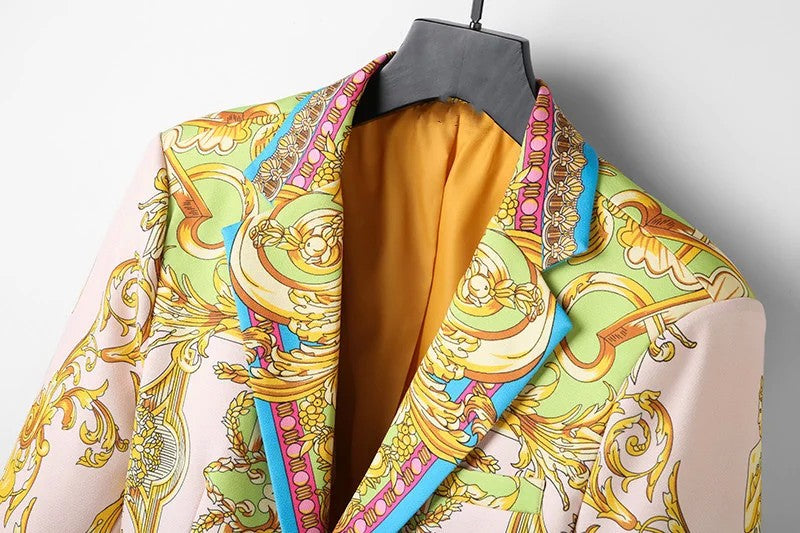 Luxury Brand Gold Floral Black Blazer Jacket High Quality Men Women Peak Lapel Baroque Suit Jacket for Wedding Party Prom