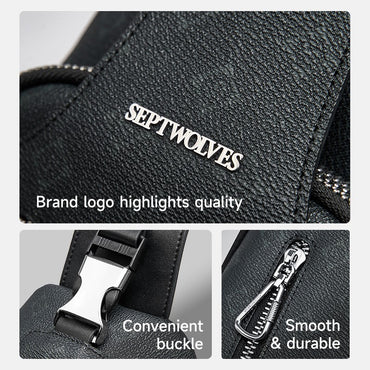 Septwolves Business Thin Printed Leather Crossbody Sling Bag Man Fashion Casual Travel Monogram Print Fabric iPad Shoulder Bag