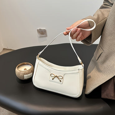 Solid Color Bowknot Shoulder Bag, Elegant Small Square Bag, Suitable for Women Handbags, Zipper Closure,Fashion Underarm Bag,
