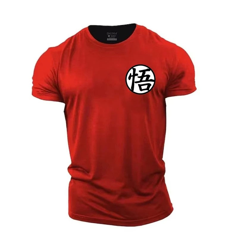Official Dragon Ball Goku Training T-Shirt Men's Red/Black/White Cotton Tee with Kanji Chest Print Martial Arts Style