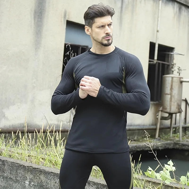 Men's Winter Thermal Fleece Tracksuit for Outdoor Training Quick Dry Camouflage Tactical Uniforms Slim Fit Running Underwear Set