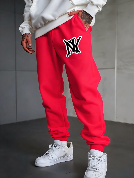 Simple Ny Logo Printed Sweatpants Men'S Basics Trousers Loose Pocket Elastic Waist Jogger Pants Casual Fleece Warm Men Clothes