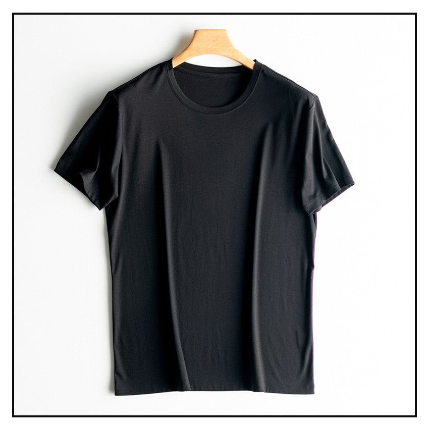 SuyaDream Mens Solid Tee Cotton Silk Blend Plain O neck Short Sleeved Cozy T Shirts 2025 Summer Simple Chic Top White Black