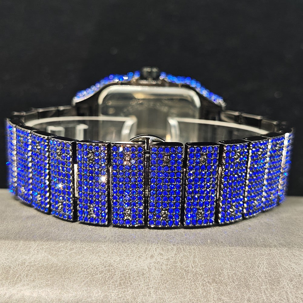 Green Diamond Watch For Men Brand UNIGUET Fashion Roman Literal Quartz Clock Man Hip Hop Iced Jewelry Square Wristwatch 2025 New