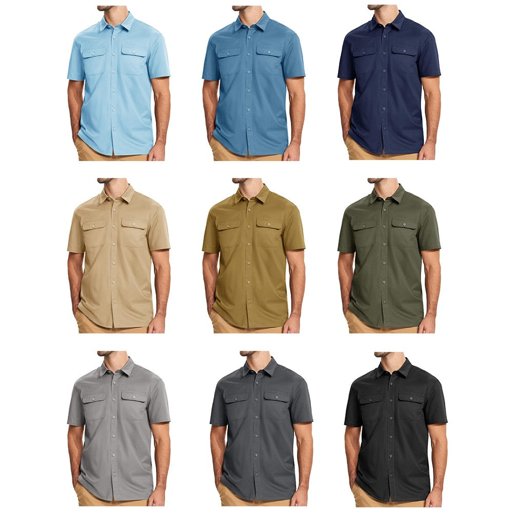 TACVASEN Quick Dry Short Sleeve Shirts Mens Casual Button Up Cargo Shirt Summer Hiking Fishing Trekking Work Shirts Outdoor Male