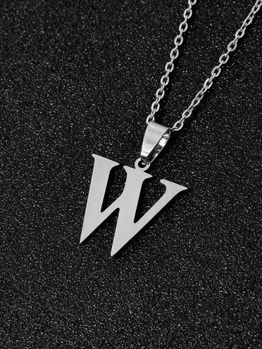DGIDDK Stainless Steel Fashion Simple A-Z Small Letter Necklace Initial Pendant Fine Chain Alphabet Men Women Jewelry Gift