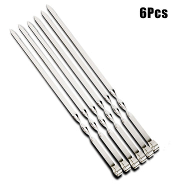 Wide BBQ Sticks BBQ Utensil Flat BBQ Fork Outdoor Camping Picnic Reusable Grill Sticks 6Pcs Stainless Steel Barbecue Skewer