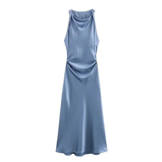 TRAF Satin Long Dresses for Women 2024 Summer Slip Midi Dress Woman Sexy Evening