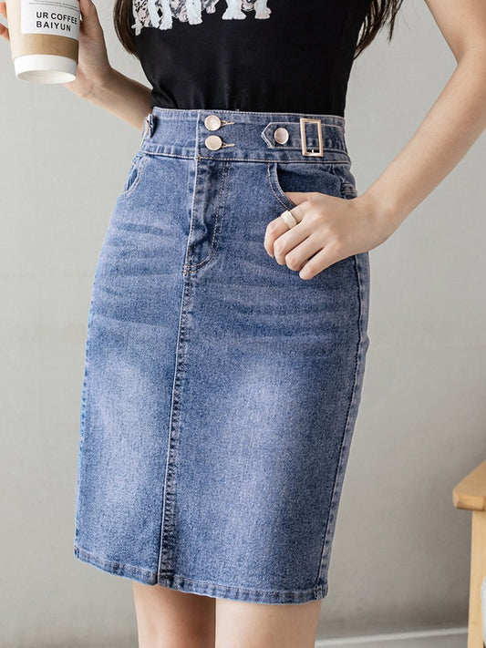 Autumn 2025 Plus Size Skirt For Women High Waist Large Size Slit Black Or Blue Jeans Skirts Korean Fashion Slim Jupe Femme