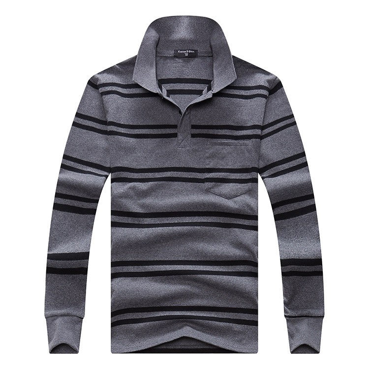Cotton Polos Men Long Sleeve Mens Polo Shirt Spring Autumn Striped Male Polo Dress Classic Business 2018 Father Gift Drop Ship