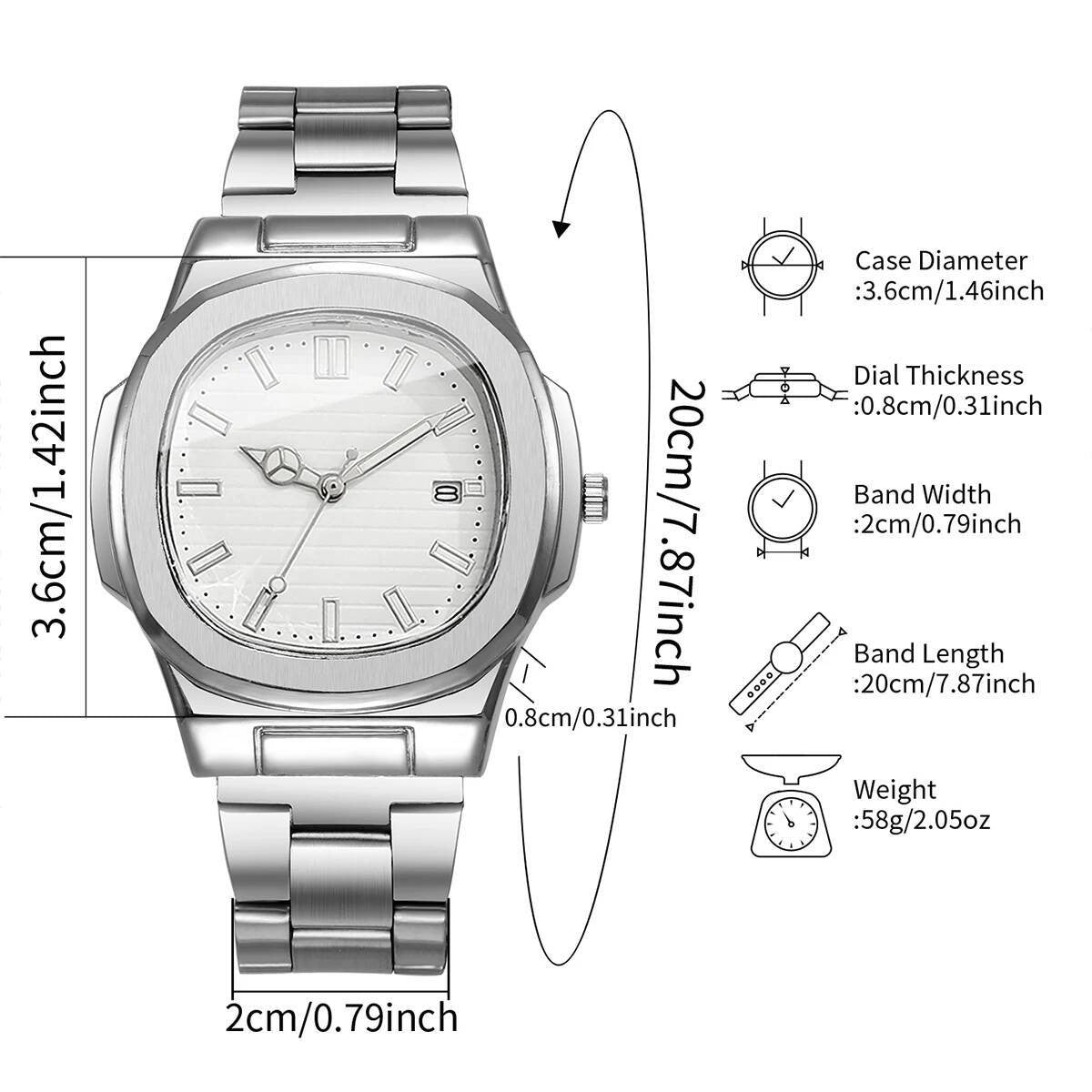 Fashion Square Men Business Watches Stainless Steel Strap Calendar Quartz Wristwatch Mens Clock Reloj Hombre?Without Box?