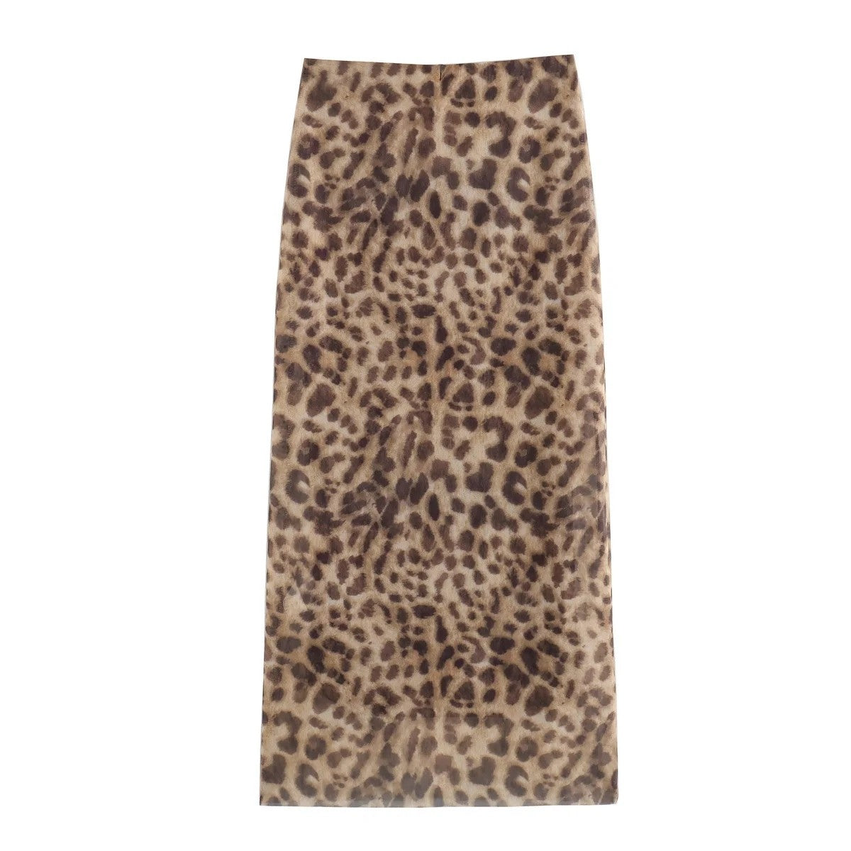 Women Leopard Tulle Midi Skirt 2024 Summer Fashion High Waist Elasticated Waistb