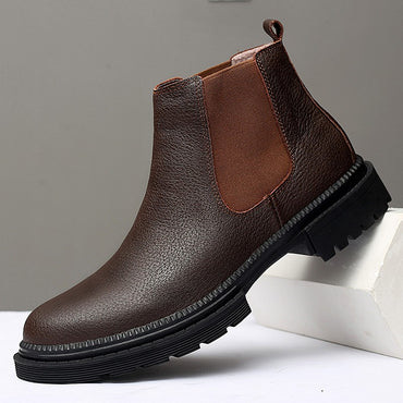 Genuine Leather Mens Chelsea Boots Slip on Male Casual Footwear All-match High Quality Ankle Boots Vintage Style Business Botas