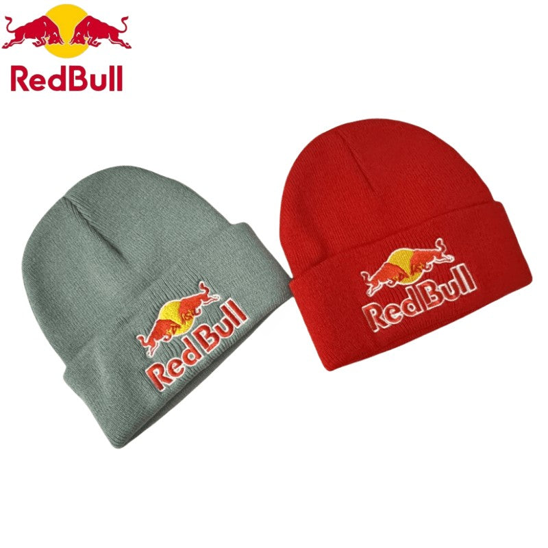 Gorro de malha bordado Red Bull, gorro de inverno unissex quente para homens e mulheres, gorro Urine Red Bull Unclimbed