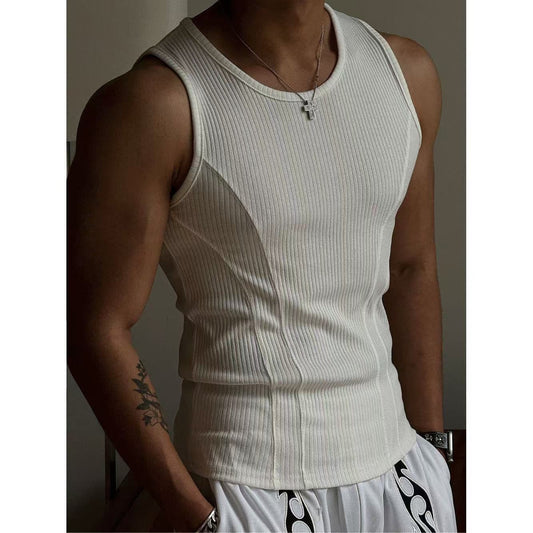 Summer American Men's Vest Wearing Thick Thread Slim Vest Men's Sports Training Striped Vest Base T-shirt Fitness GYM