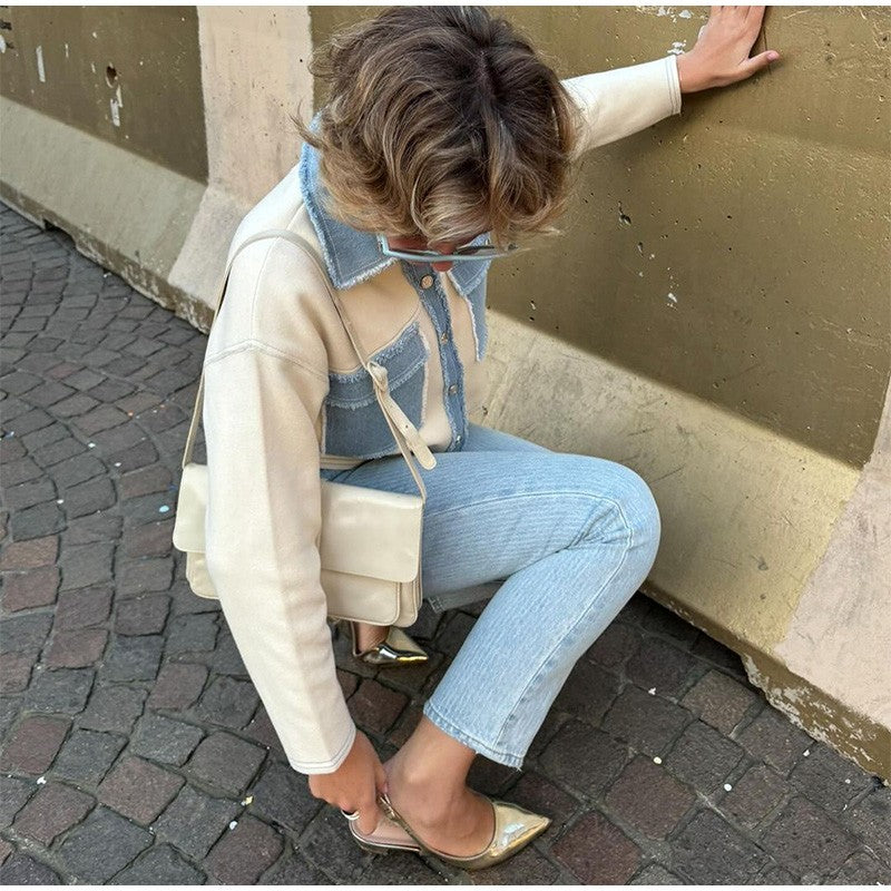 Women 's Jackets Laple Denim Patchwork Fringes Big Pockets Single Breasted Long Sleeve Coat Female 2025 Spring New Lady Outwears