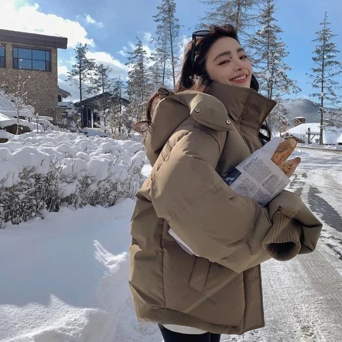 Winter Grey Heart Shaped Short down Cotton Jacket Men Women Couple Bread Style Outerwear Unique Design Sensation Coat