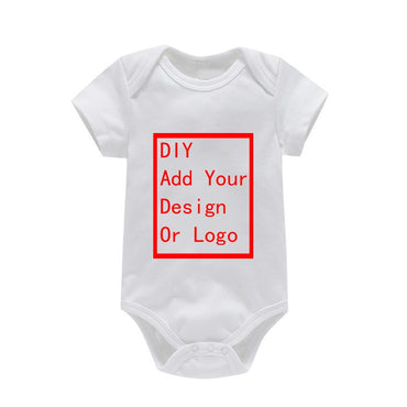 Newborn Baby White Short Sleeve Romper Print Outfit Infant Bodysuit Clothes Gift Customized Your Design Idea Cool DIY Or Logo