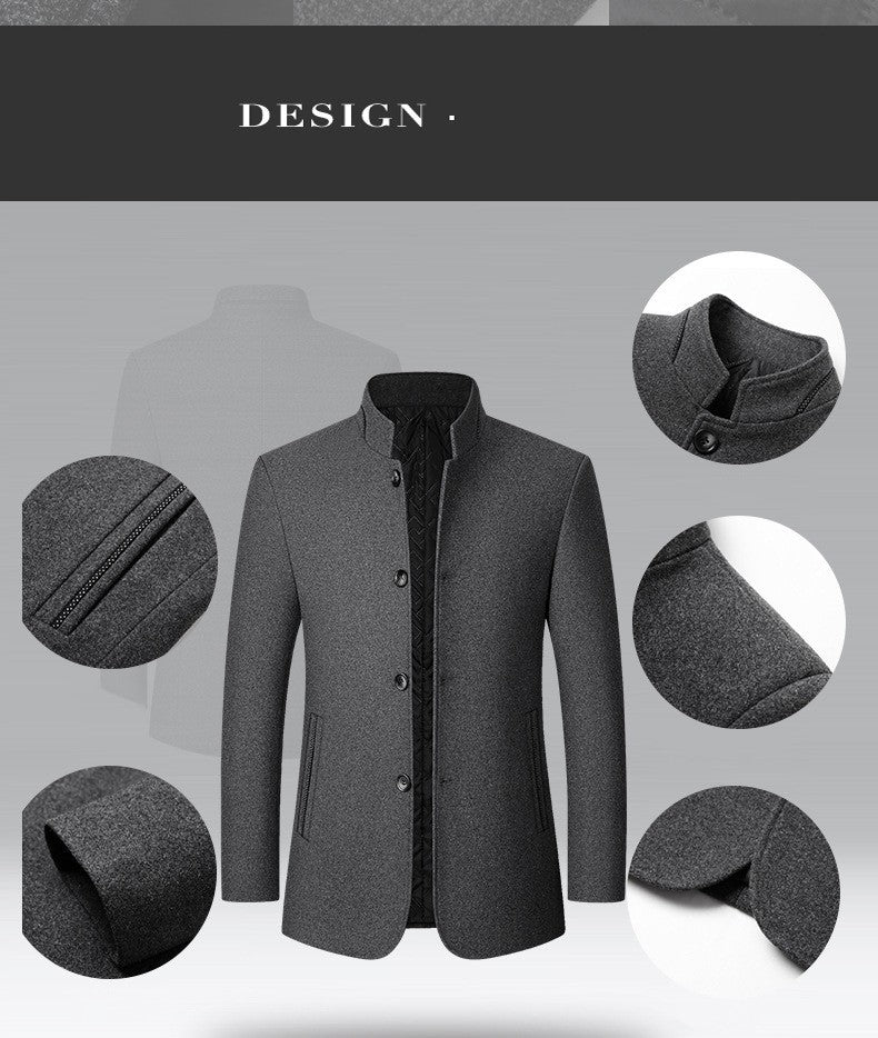 BROWON Brand Winter Coat Men Chinese Style Stand Collar Solid Coats for Men 2025 Autumn and Winter Business Casual Woolen Jacket