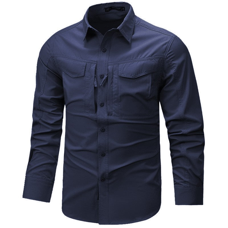 Spring Autumn Men Long Sleeved Shirt Men Tactical Work Shirts Tops Outdoor Multi-pocket Quick Drying Hiking Fishing Cargo Shirts