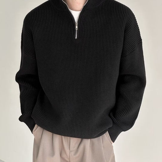 Half Zipper Men's Knitwear Sweater Autumn Solid Color Knitted Pullover Japanese Harajuku Sweaters Hip-Hop Streetwear Pullovers