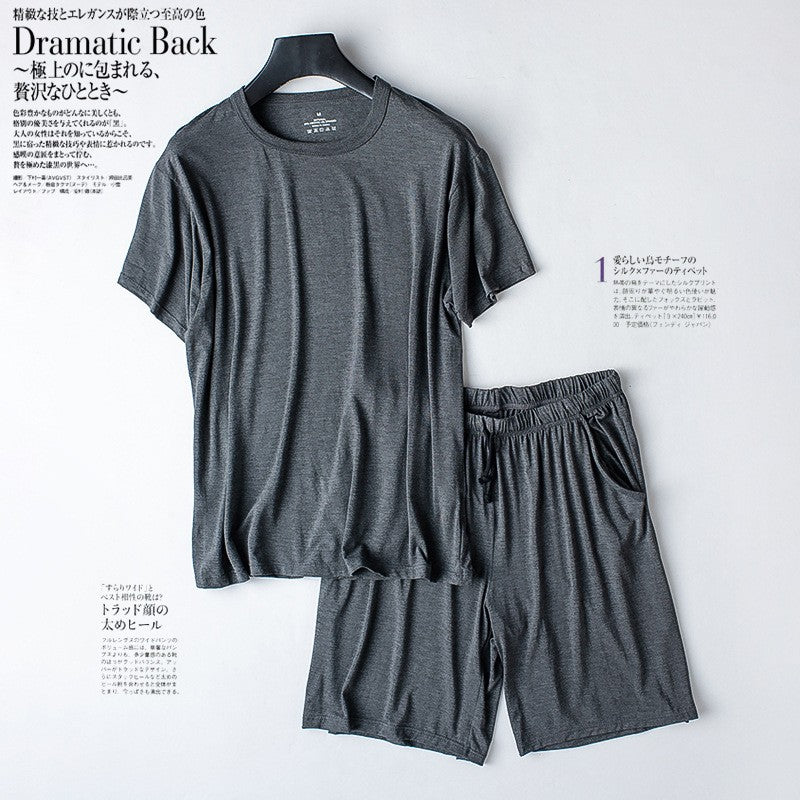 Modal Cotton Pajamas Suit Summer Men's Thin Loose Short-sleeved Shorts Nightwear Male Soft Breathable Homewear Sports Loungewear
