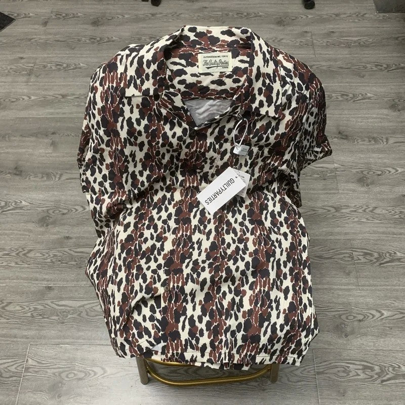 Classics Summer WACKO MARIA Shirts Full Print Leopard Rayon Short-sleeved Real Photos Hawaiian Shirt for Men Women