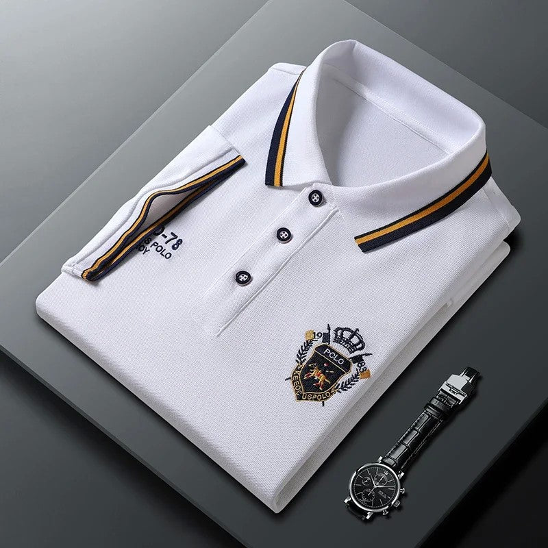 summer Men's Casual Embroidery Short Sleeve Polo Shirt New Fashion Solid Color Top