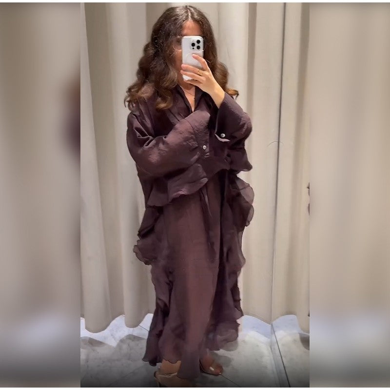 Summer Pleated A-line Midi Dress Women's Casual Lace Up Loose High Waist Solid R