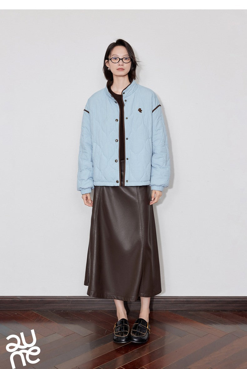 TOYOUTH Women Thick Cotton Coat 2024 Winter Long Sleeve Lapel Collar Contrasting Color Splicing Elegant Outwear Jacket Coat