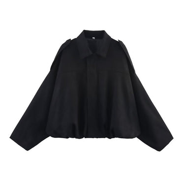RAFZNB Women's Bomber Jackets Coats Fashion Turn-down Collar Long Sleeve Loose Coats Vintage Female Outerwear Chic Tops
