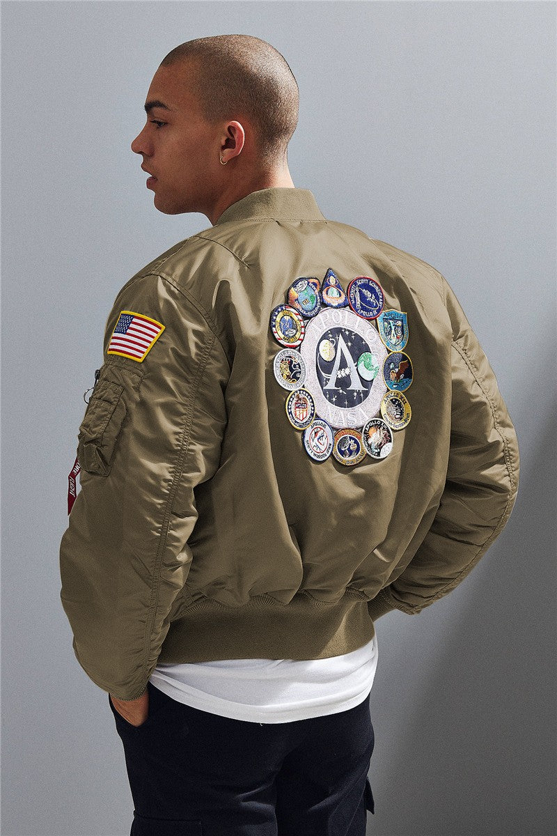 Winter bomber flight jacket vintage MA-1 APOLLO men coat streetwear warm varsity hip hop baseball letterman pilot us air force