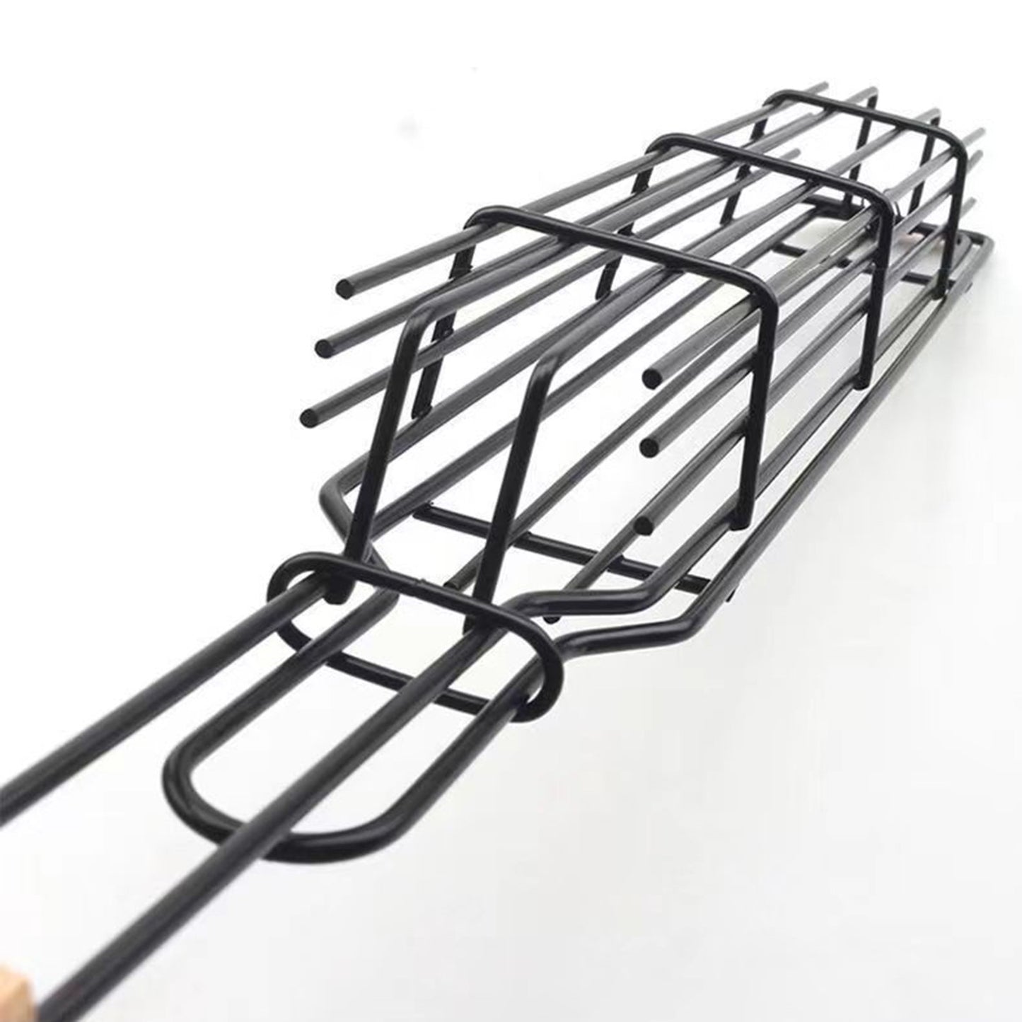 Stainless Steel Barbecue Grill Cage with Wooden Handle Picnic Kitchen Tools BBQ Basket for Fish Shrimp Vegetables Hot Dog