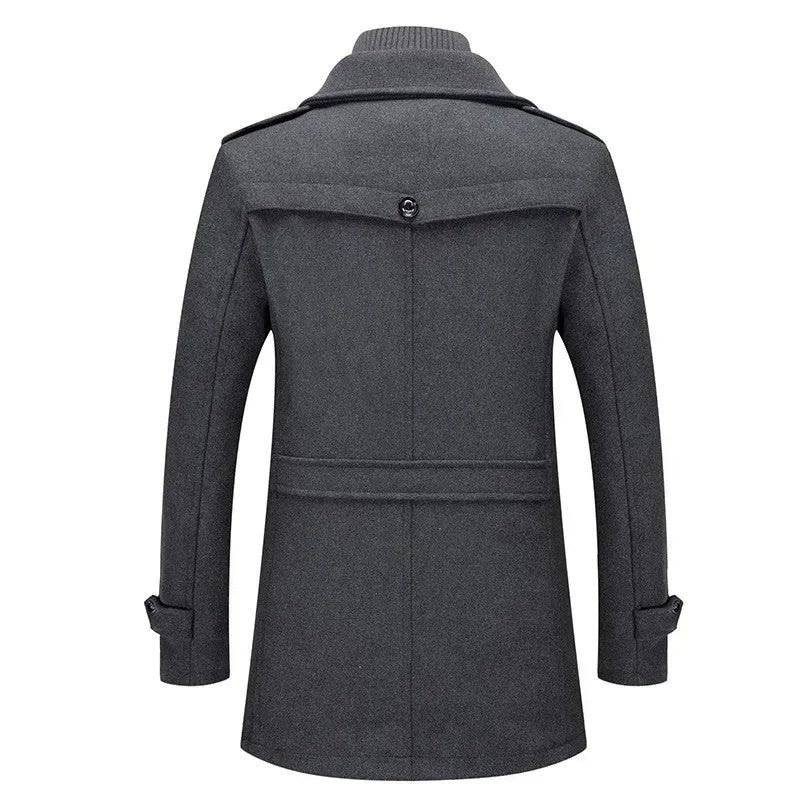Fashion Middle Long Jacket Male Double Collar Zipper Coat Windbreak Woolen Overcoat Autumn Winter Wool Trench Coats