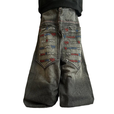 Streetwear Oversize Pocket Letter Embroidered Loose Jeans Women Y2K Vintage Hip Hop Pop Casual Wide-leg Pants Men And Women Wear