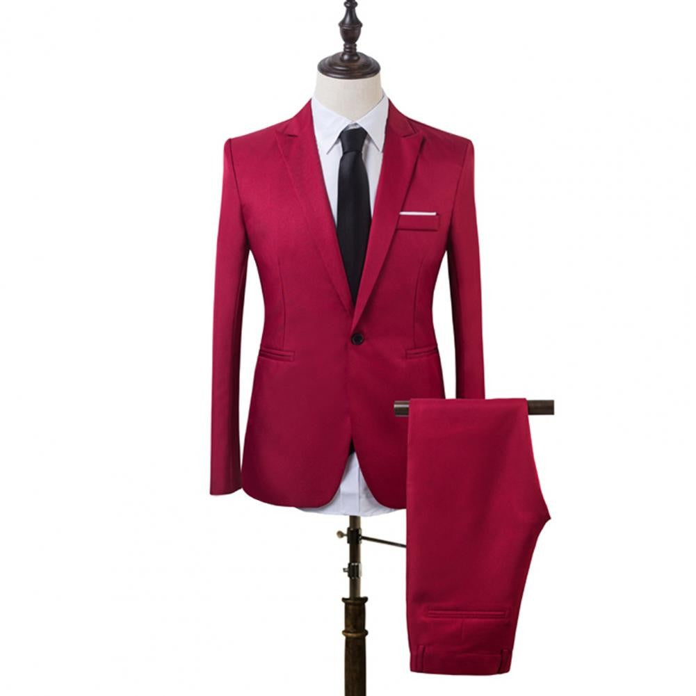 Men Slim Fit Business Suit One Button Formal Two-Piece Suit Boutique Business Dress Wedding Groom Suit Coat Blazers Trousers