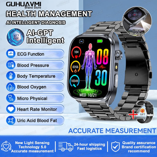 2025 Novo Smartwatch Masculino AI Diagosis ECG Saúde Pressão Arterial Lipídio Ácido Úrico AI-GPT Respostas Inteligentes Saúde Smartwatch Para Homens