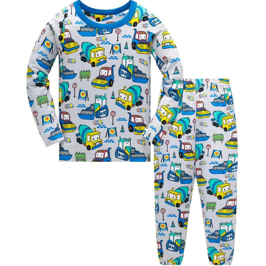 Boys Cartoon Engineering Car Pajamas Set 100% Cotton 2PC Loungewear Long Sleeve Elastic Cuffs Soft sleepwear For Kids 1-8 Years