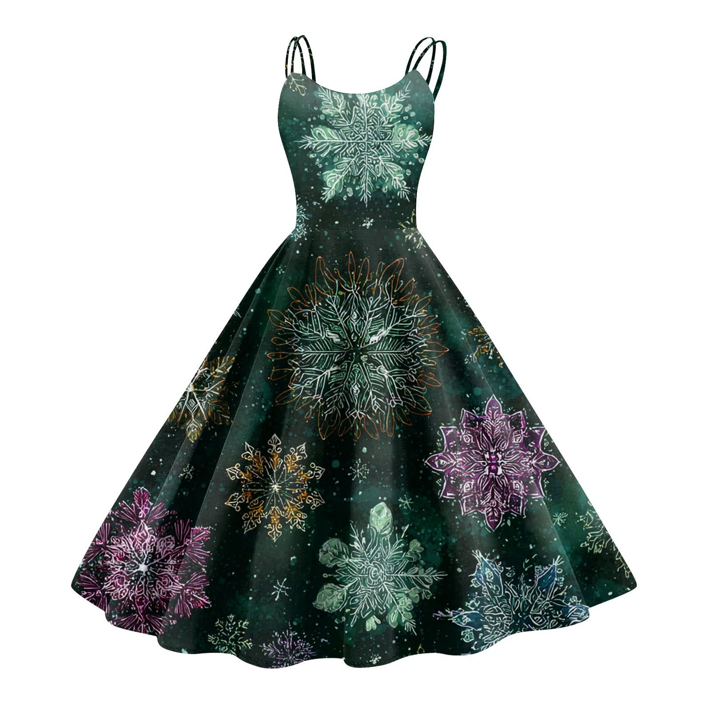 High Quality Cute Women's Casual Fashion Round Neck Christmas Print Mid-Length Dress Pretty Sweet Christmas Suspender Dress