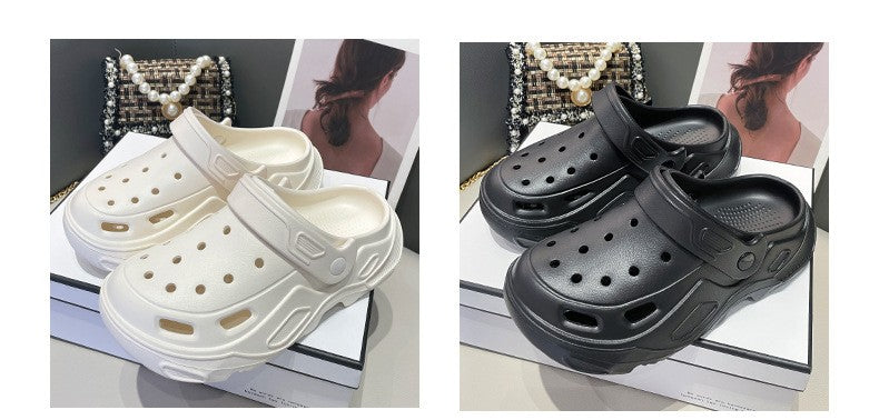 Plush slippers 2025 new winter men's and women's thick high heels soft-soled beach garden shoes home plush ripped slippers