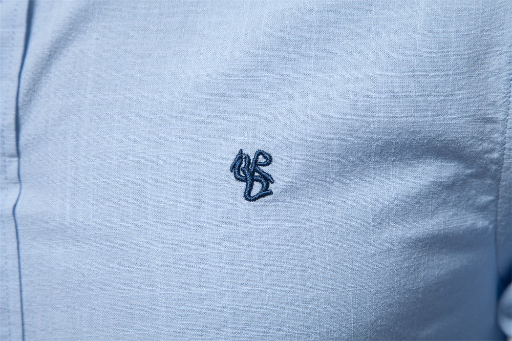2025 New 100% Cotton Linen Shirt Men Embroidery Brand Shirts Tops High Quality Long Sleeve Button Down Casual Blouses
