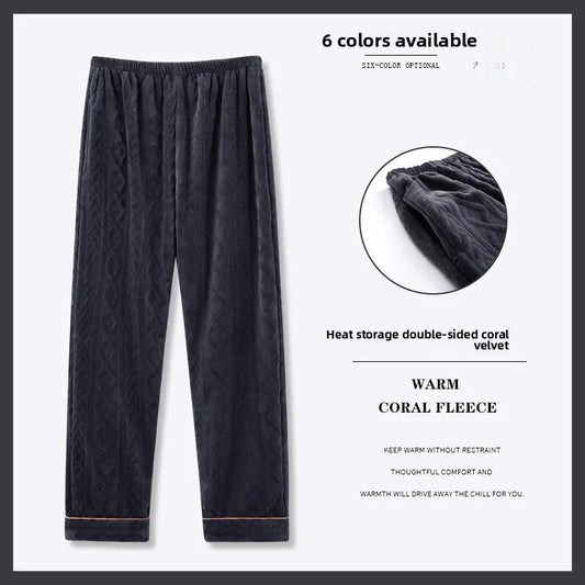 Men's Thickened Coral Fleece Pajama Pants Home Leisure Velvet Plush Winter Warm Large Size Sleepwear Comfortable Soft Fabric