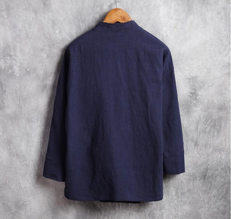 Men's linen vest Men's shirt Long sleeved Chinese official collar Traditional Kung Fu Tang casual social shirt Plus size shirts