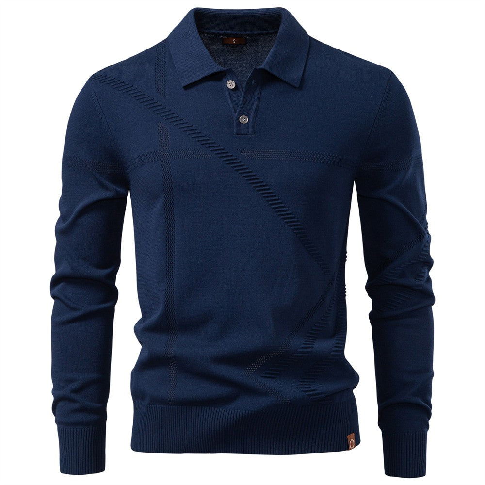 New Autumn Winter Thermal Comfort Mens Polo Shirt For Solid Stripe Long Sleeve Slim Fit Warm Social Casual Sweater for Men
